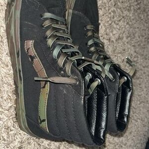 Vans Black and Camouflage High-Top Sneakers